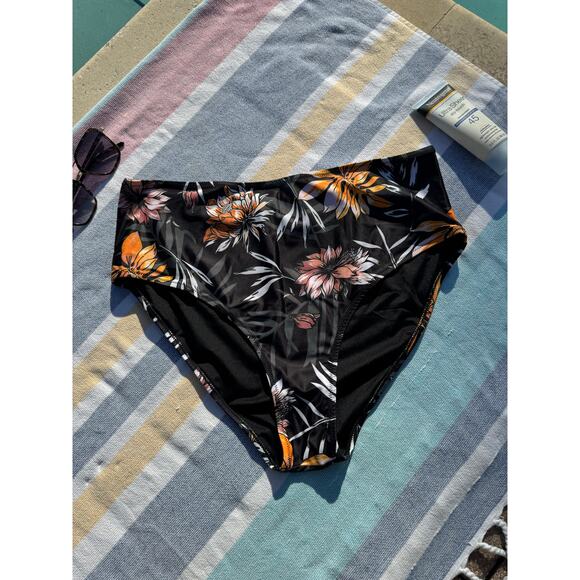 NWOT, Floral High Waist Bikini Bottoms + Black Halter Tankini Top - Size XL - Picture 7 of 11